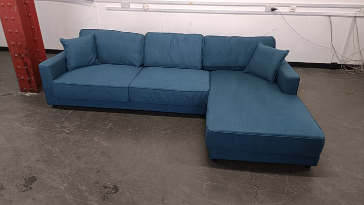4 Seater Right Hand Facing Chaise Lounge Corner Sofa Dark Blue Linen Fabric - W 280 cm x D 92 cm x H 75 cm