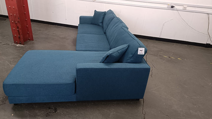 4 Seater Right Hand Facing Chaise Lounge Corner Sofa Dark Blue Linen Fabric - W 280 cm x D 92 cm x H 75 cm