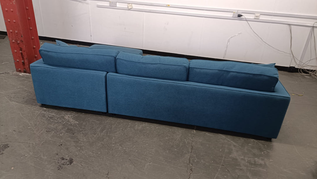 4 Seater Right Hand Facing Chaise Lounge Corner Sofa Dark Blue Linen Fabric - W 280 cm x D 92 cm x H 75 cm