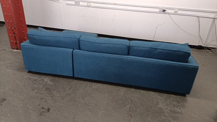 4 Seater Right Hand Facing Chaise Lounge Corner Sofa Dark Blue Linen Fabric - W 280 cm x D 92 cm x H 75 cm