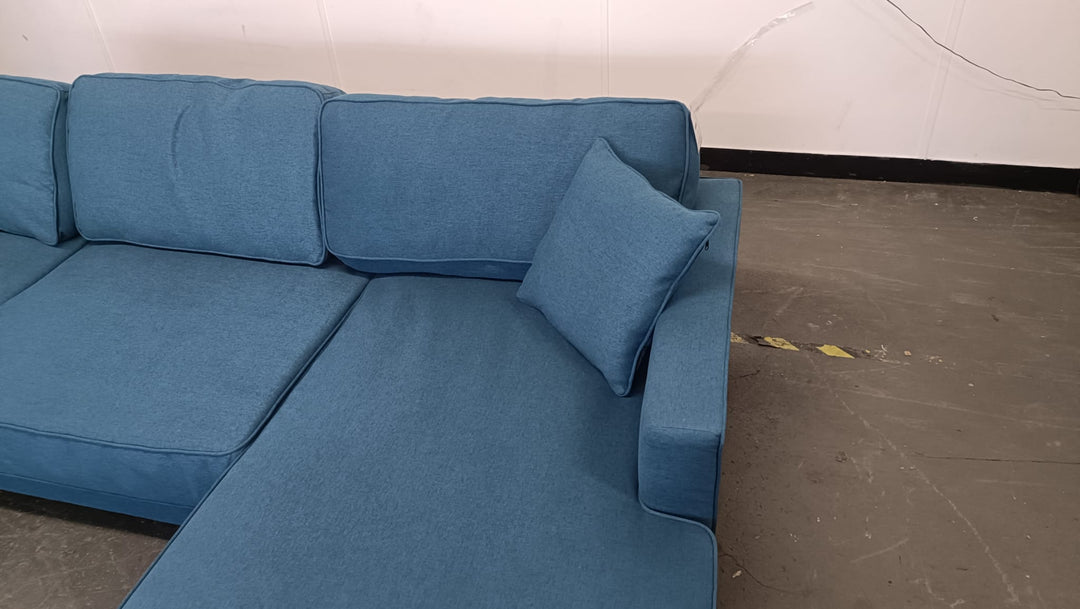 4 Seater Right Hand Facing Chaise Lounge Corner Sofa Dark Blue Linen Fabric - W 280 cm x D 92 cm x H 75 cm