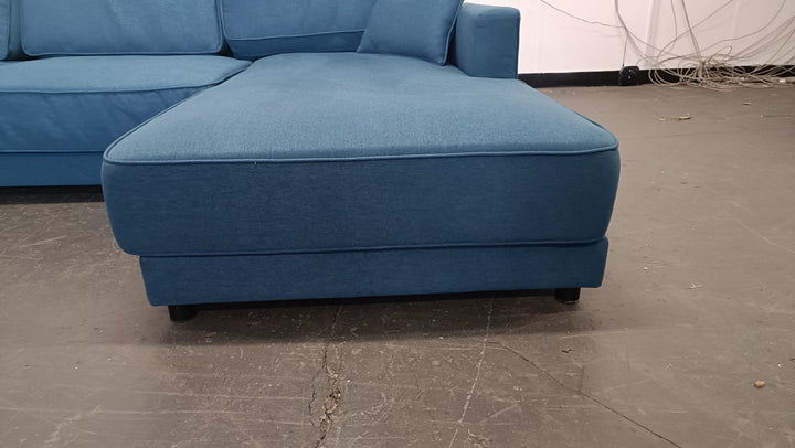 4 Seater Right Hand Facing Chaise Lounge Corner Sofa Dark Blue Linen Fabric - W 280 cm x D 92 cm x H 75 cm