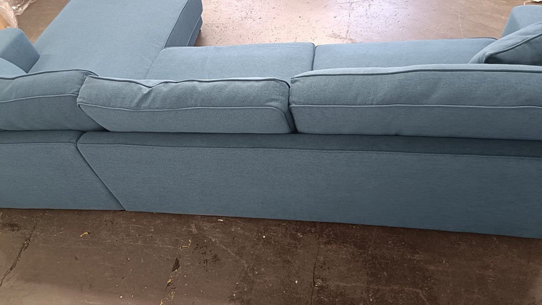 4 Seater Right Hand Facing Chaise Lounge Corner Sofa Dark Blue Linen Fabric - W 280 cm x D 92 cm x H 75 cm