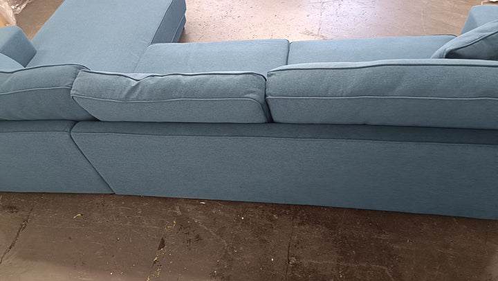 4 Seater Right Hand Facing Chaise Lounge Corner Sofa Dark Blue Linen Fabric - W 280 cm x D 92 cm x H 75 cm