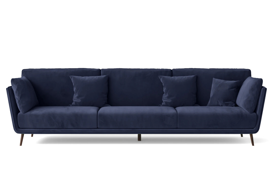 4 Seater Sofa Dark Blue Velvet - W 285 cm x D 90 cm x H 81 cm