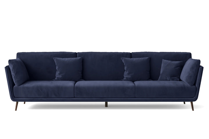 4 Seater Sofa Dark Blue Velvet - W 285 cm x D 90 cm x H 81 cm