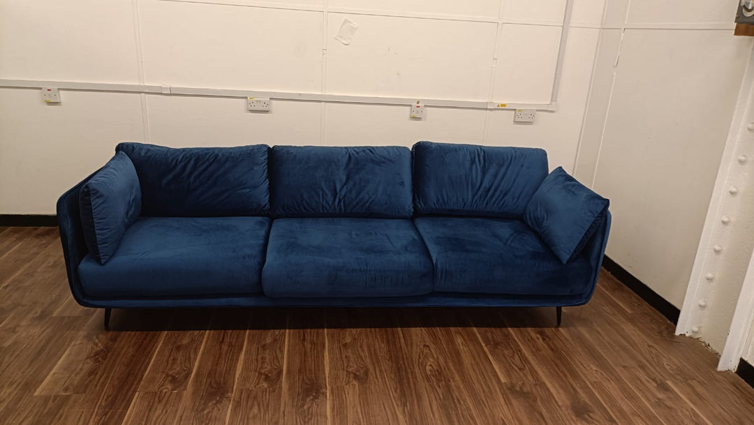 4 Seater Sofa Dark Blue Velvet - W 285 cm x D 90 cm x H 81 cm