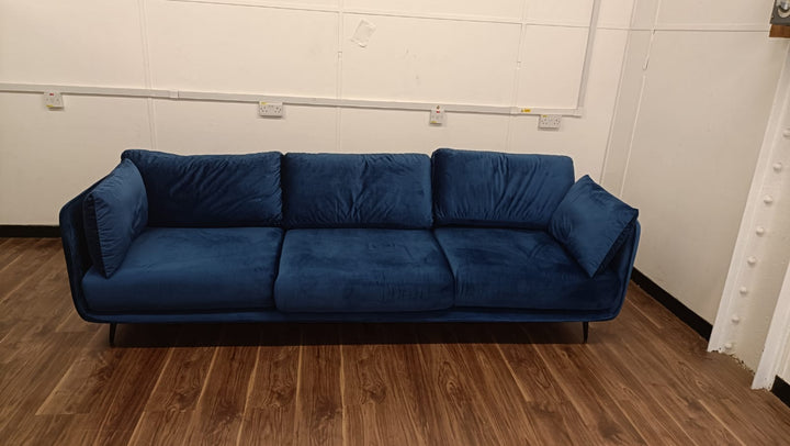 4 Seater Sofa Dark Blue Velvet - W 285 cm x D 90 cm x H 81 cm