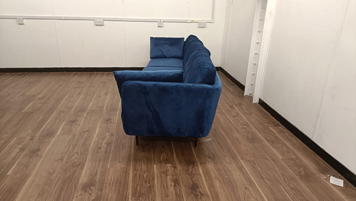 4 Seater Sofa Dark Blue Velvet - W 285 cm x D 90 cm x H 81 cm