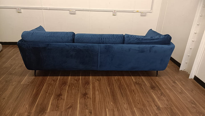 4 Seater Sofa Dark Blue Velvet - W 285 cm x D 90 cm x H 81 cm
