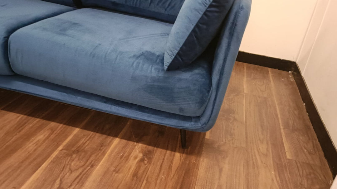 4 Seater Sofa Dark Blue Velvet - W 285 cm x D 90 cm x H 81 cm