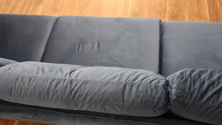 4 Seater Sofa Dark Blue Velvet - W 285 cm x D 90 cm x H 81 cm
