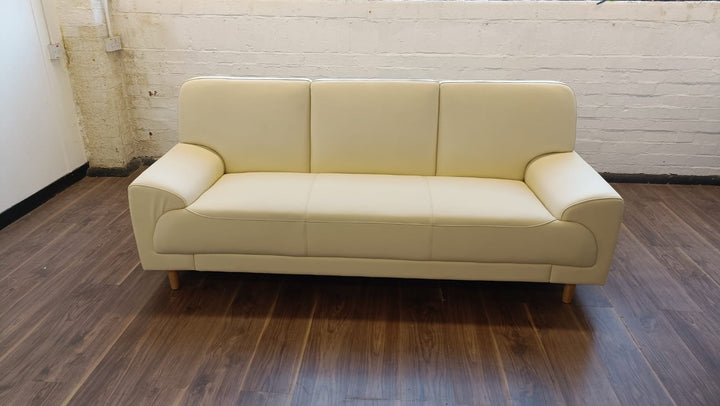 3 Seater Sofa Cream Leather - W 208 cm x D 80 cm x H 85 cm
