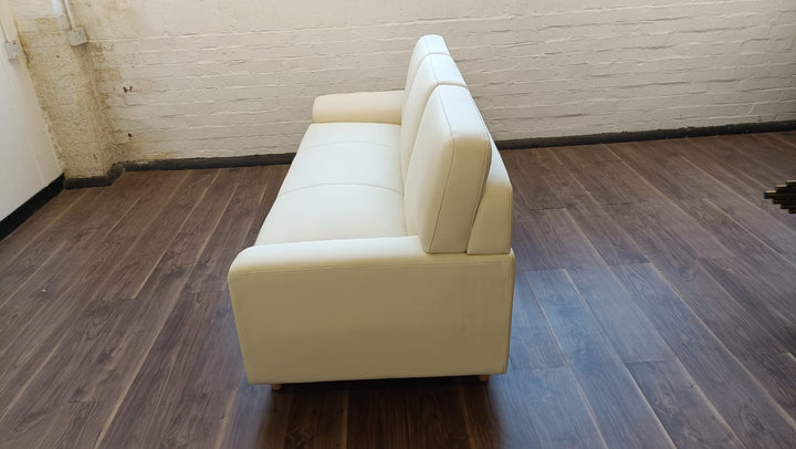 3 Seater Sofa Cream Leather - W 208 cm x D 80 cm x H 85 cm