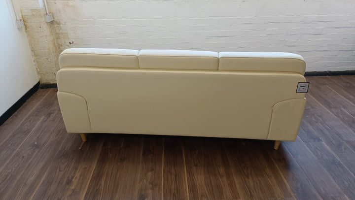 3 Seater Sofa Cream Leather - W 208 cm x D 80 cm x H 85 cm