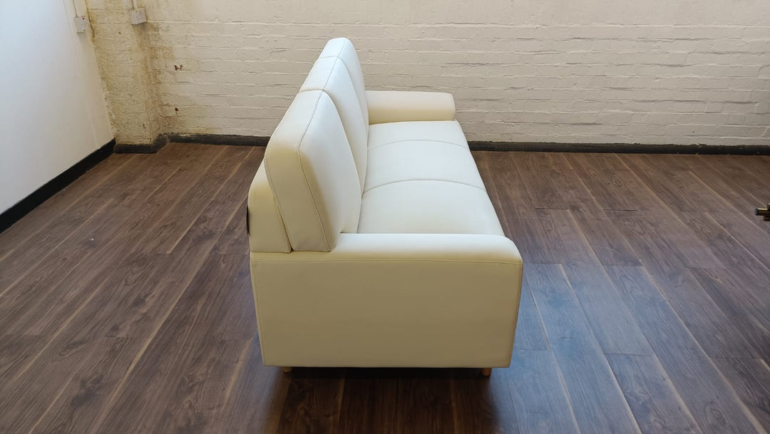 3 Seater Sofa Cream Leather - W 208 cm x D 80 cm x H 85 cm