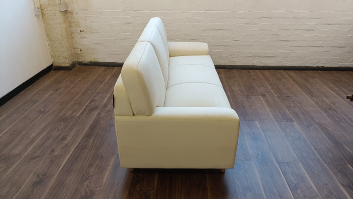 3 Seater Sofa Cream Leather - W 208 cm x D 80 cm x H 85 cm