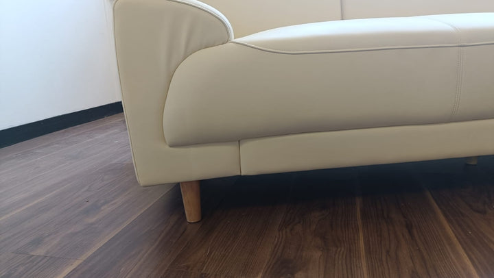 3 Seater Sofa Cream Leather - W 208 cm x D 80 cm x H 85 cm