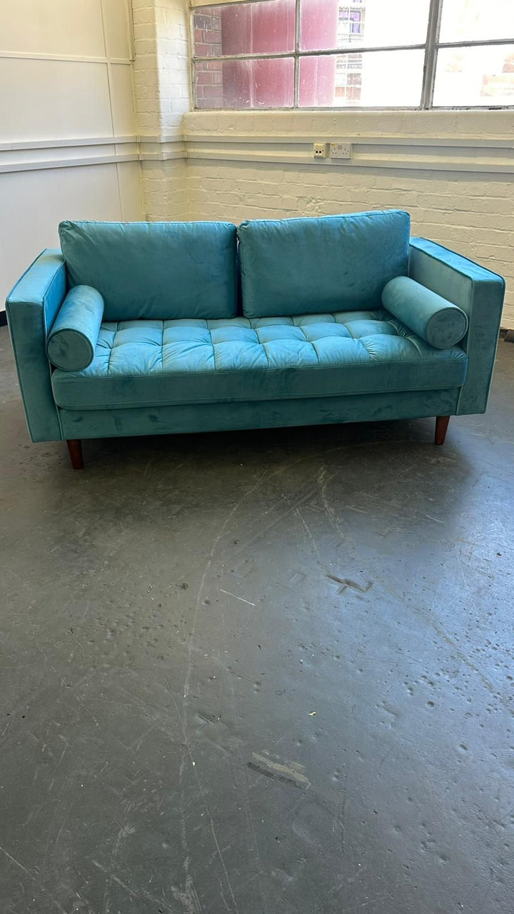 2 Seater Sofa Teal Velvet - W 164 cm x D 92 cm x H 88 cm