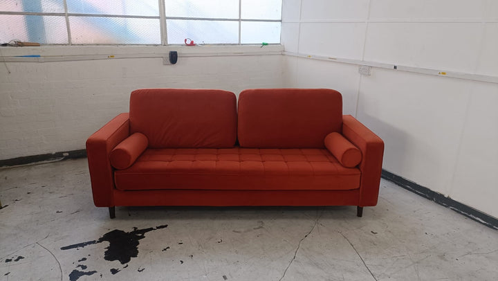 3 Seater Sofa Orange Velvet - W 210 cm x D 92 cm x H 88 cm