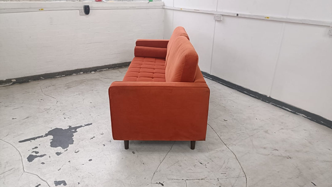 3 Seater Sofa Orange Velvet - W 210 cm x D 92 cm x H 88 cm
