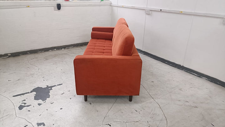 3 Seater Sofa Orange Velvet - W 210 cm x D 92 cm x H 88 cm