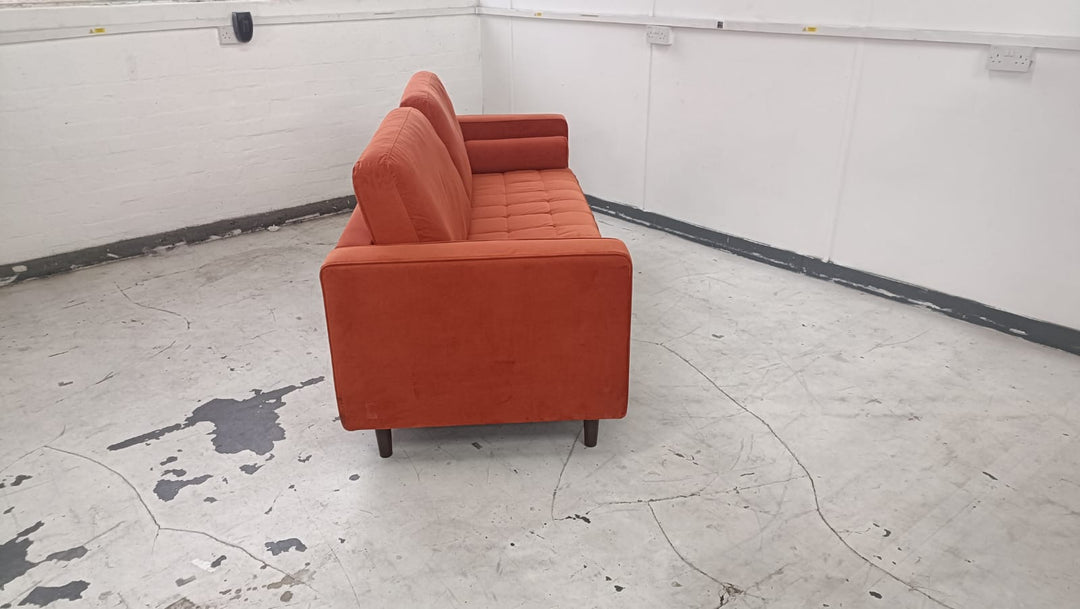 3 Seater Sofa Orange Velvet - W 210 cm x D 92 cm x H 88 cm