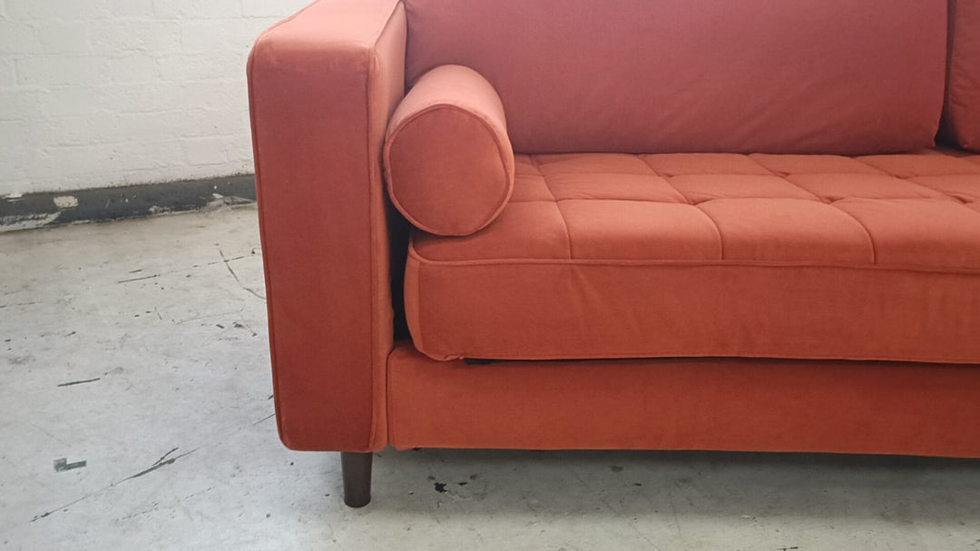 3 Seater Sofa Orange Velvet - W 210 cm x D 92 cm x H 88 cm