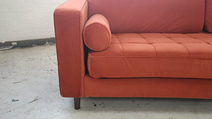 3 Seater Sofa Orange Velvet - W 210 cm x D 92 cm x H 88 cm