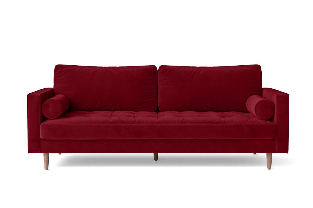 3 Seater Sofa Red Velvet - W 210 cm x D 92 cm x H 88 cm