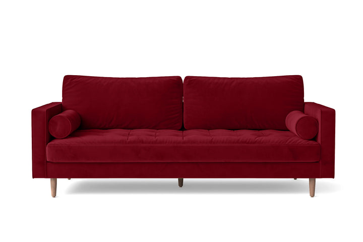 3 Seater Sofa Red Velvet - W 210 cm x D 92 cm x H 88 cm