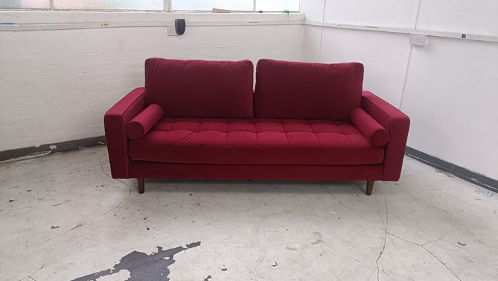 3 Seater Sofa Red Velvet - W 210 cm x D 92 cm x H 88 cm