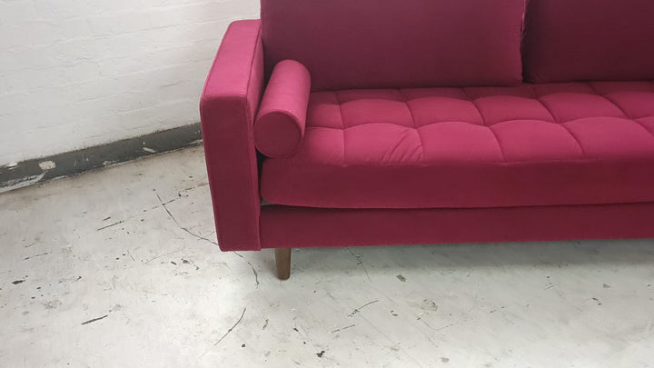 3 Seater Sofa Red Velvet - W 210 cm x D 92 cm x H 88 cm