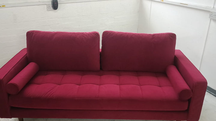3 Seater Sofa Red Velvet - W 210 cm x D 92 cm x H 88 cm