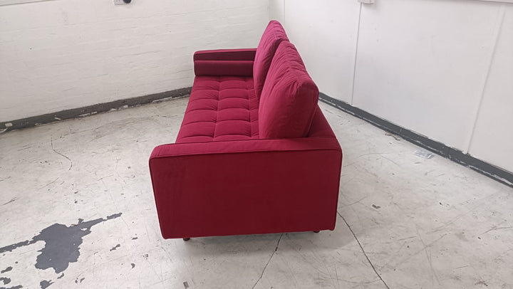 3 Seater Sofa Red Velvet - W 210 cm x D 92 cm x H 88 cm