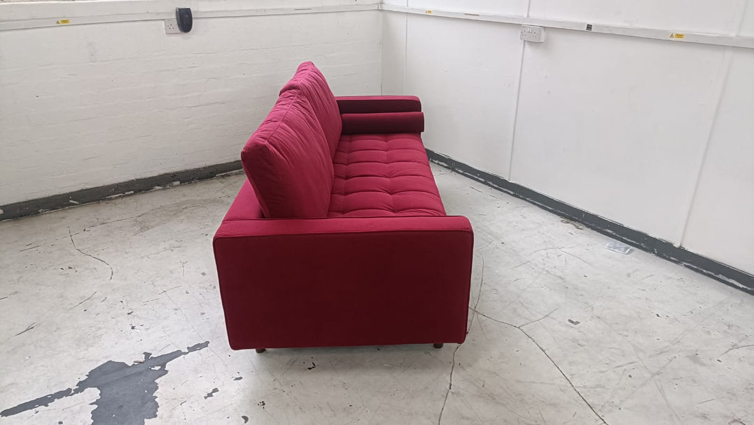 3 Seater Sofa Red Velvet - W 210 cm x D 92 cm x H 88 cm