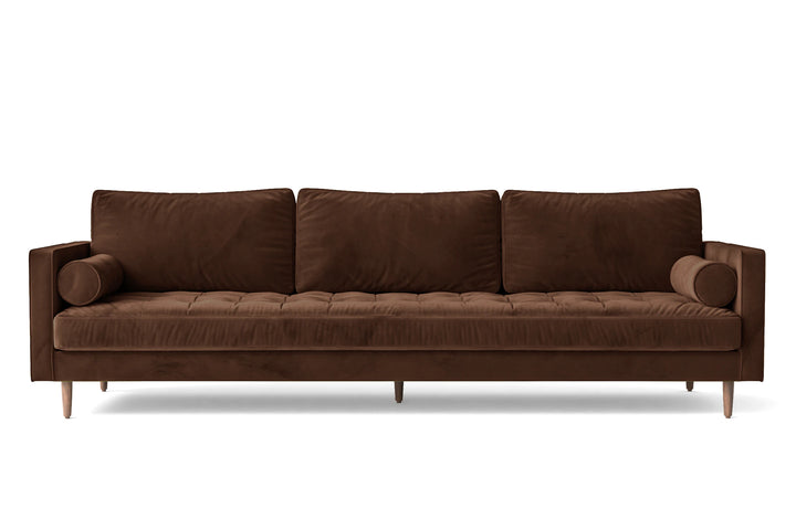 4 Seater Sofa Coffee Brown Velvet - W 280 cm x D 92 cm x H 88 cm