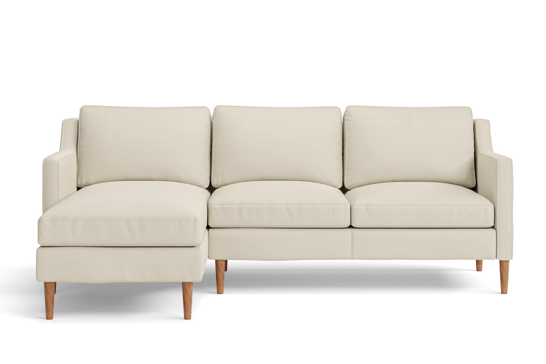 3 Seater Left Hand Facing Chaise Lounge Corner Sofa Cream Leather - W 207 cm x D 86 cm x H 80 cm