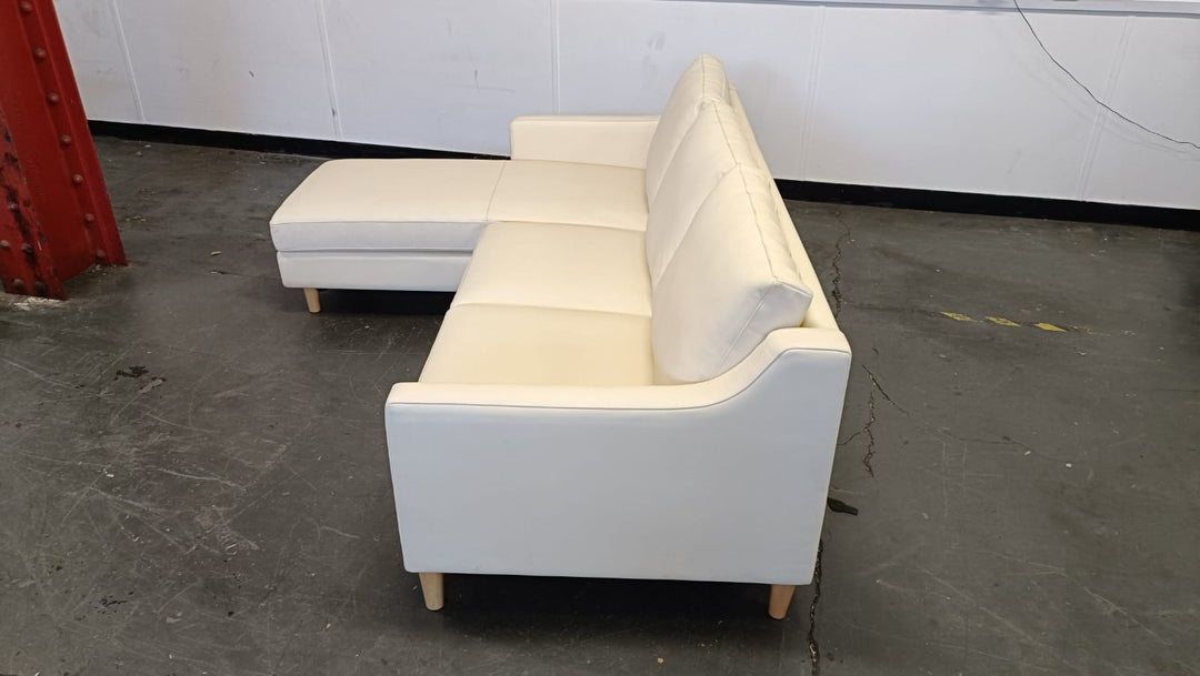 3 Seater Left Hand Facing Chaise Lounge Corner Sofa Cream Leather - W 207 cm x D 86 cm x H 80 cm