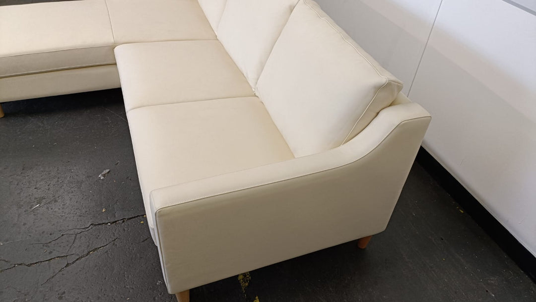 3 Seater Left Hand Facing Chaise Lounge Corner Sofa Cream Leather - W 207 cm x D 86 cm x H 80 cm