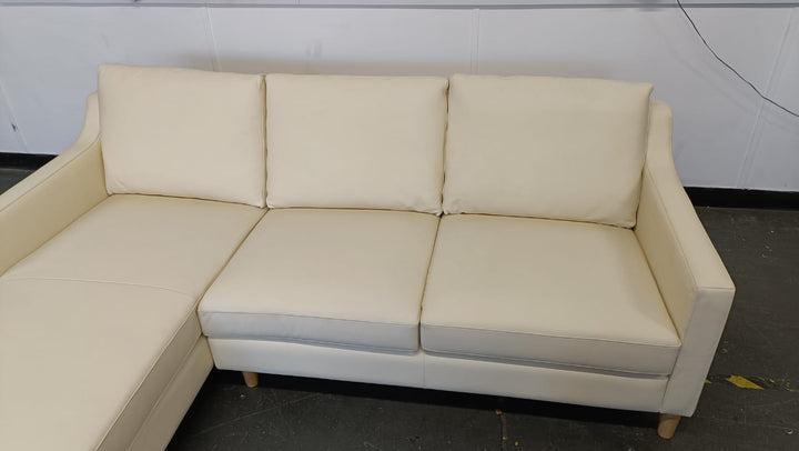 3 Seater Left Hand Facing Chaise Lounge Corner Sofa Cream Leather - W 207 cm x D 86 cm x H 80 cm
