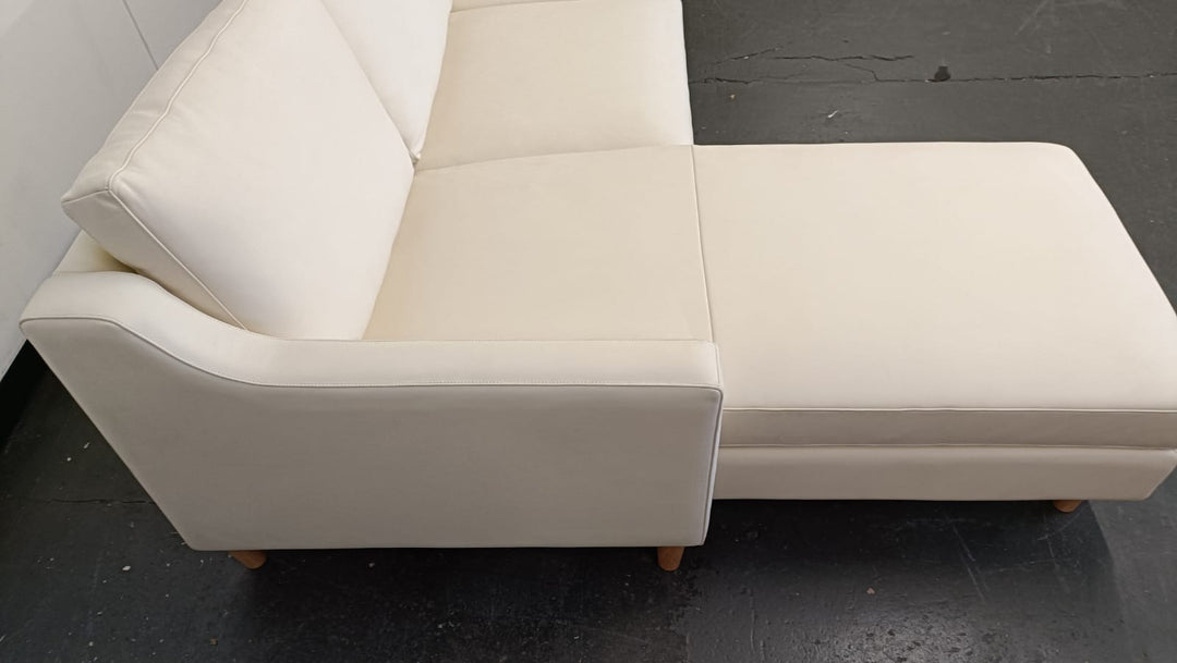 3 Seater Left Hand Facing Chaise Lounge Corner Sofa Cream Leather - W 207 cm x D 86 cm x H 80 cm