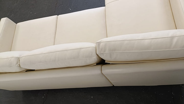 3 Seater Left Hand Facing Chaise Lounge Corner Sofa Cream Leather - W 207 cm x D 86 cm x H 80 cm