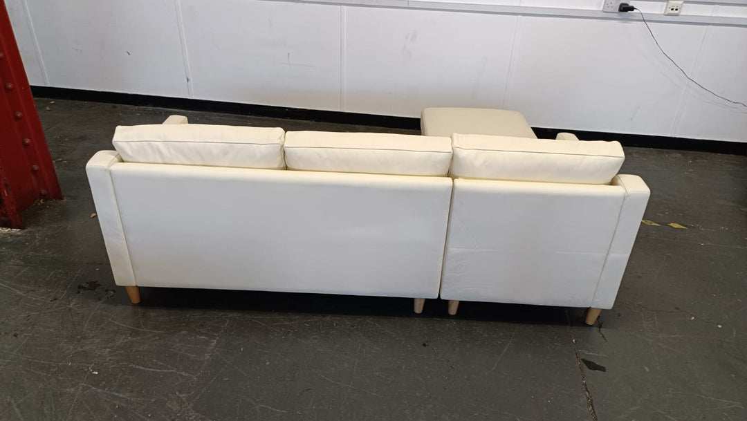 3 Seater Left Hand Facing Chaise Lounge Corner Sofa Cream Leather - W 207 cm x D 86 cm x H 80 cm
