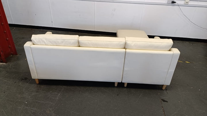 3 Seater Left Hand Facing Chaise Lounge Corner Sofa Cream Leather - W 207 cm x D 86 cm x H 80 cm