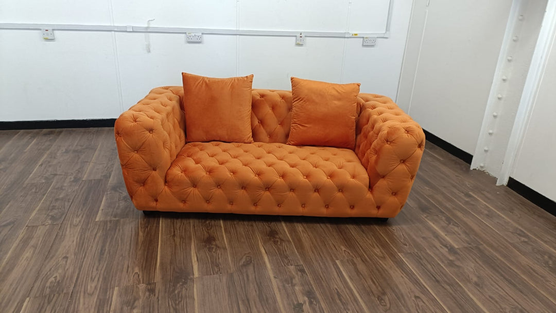 2 Seater Sofa Orange Velvet - W 170 cm x D 96 cm x H 65 cm