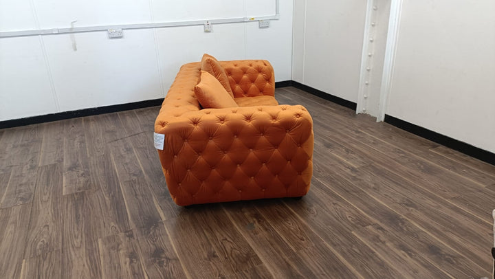 2 Seater Sofa Orange Velvet - W 170 cm x D 96 cm x H 65 cm
