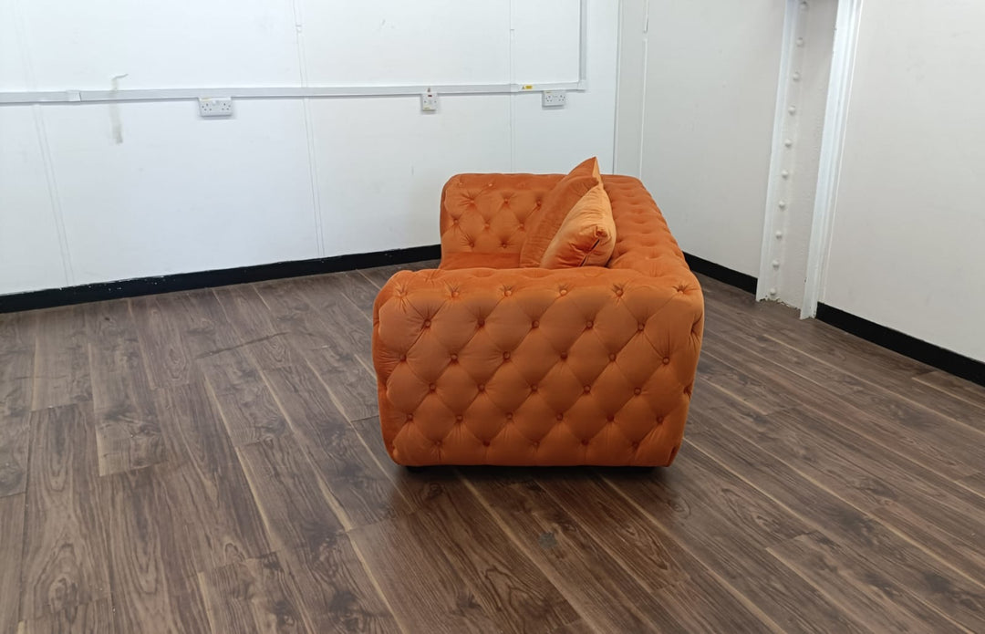 2 Seater Sofa Orange Velvet - W 170 cm x D 96 cm x H 65 cm