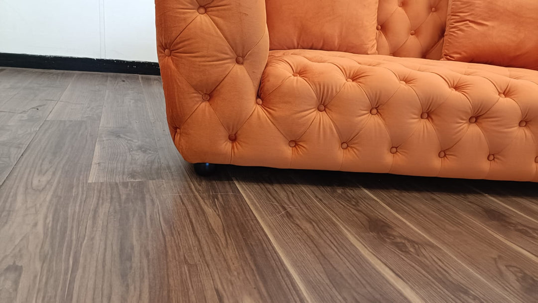 2 Seater Sofa Orange Velvet - W 170 cm x D 96 cm x H 65 cm