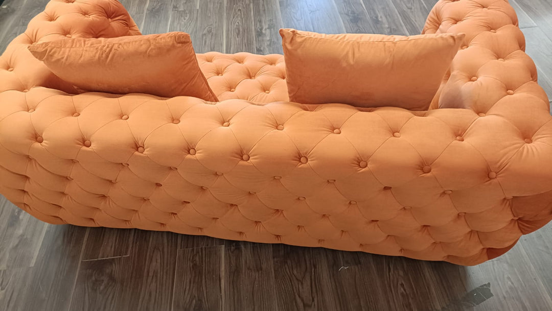 2 Seater Sofa Orange Velvet - W 170 cm x D 96 cm x H 65 cm